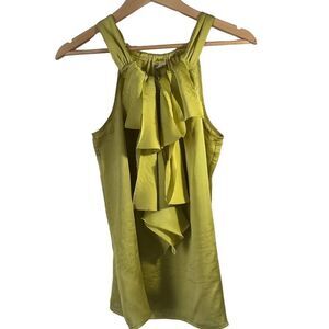 ADiva Womens Green Halter Collar Ruffle Satin Top Shirt Medium